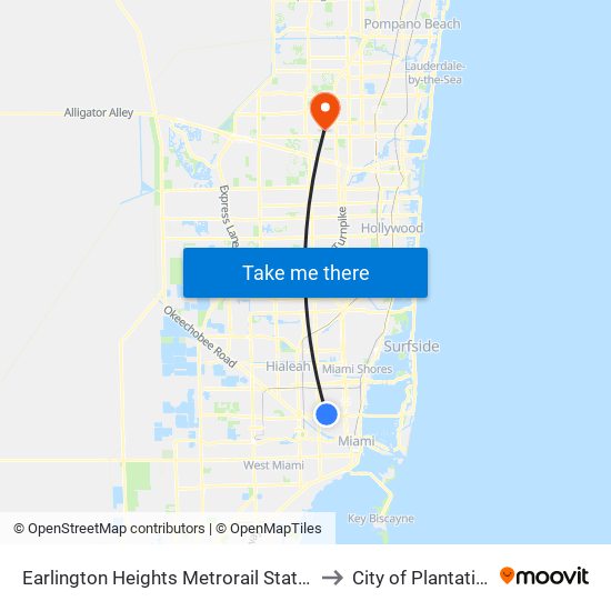 Earlington Heights Metrorail Station to City of Plantation map