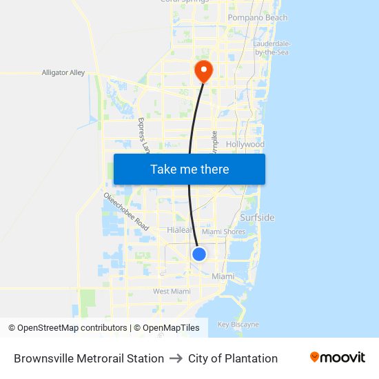 Brownsville Metrorail Station to City of Plantation map