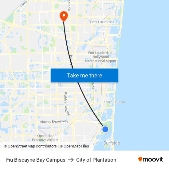 Fiu Biscayne Bay Campus to City of Plantation map