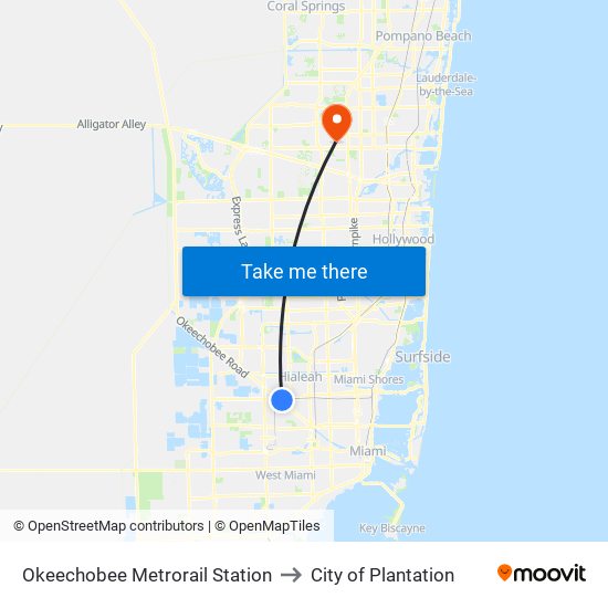 Okeechobee Metrorail Station to City of Plantation map