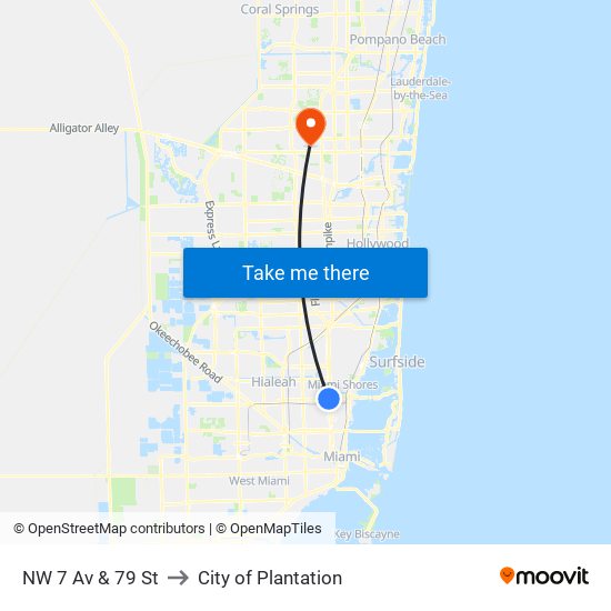 NW 7 Av & 79 St to City of Plantation map