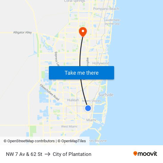 NW 7 Av & 62 St to City of Plantation map