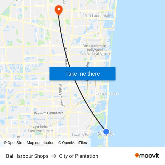 Bal Harbour Shops to City of Plantation map