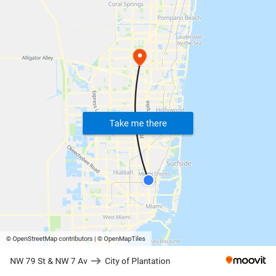 NW 79 St & NW 7 Av to City of Plantation map