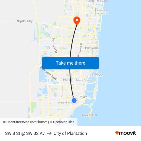 SW 8 St @ SW 32 Av to City of Plantation map