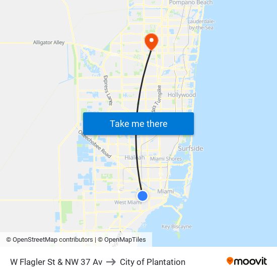 W Flagler St & NW 37 Av to City of Plantation map