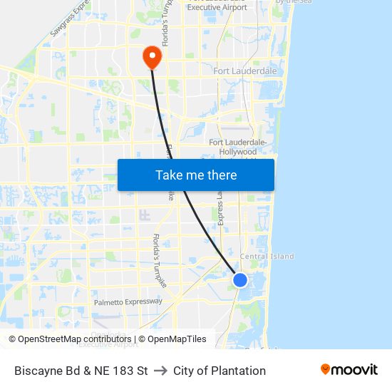 Biscayne Bd & NE 183 St to City of Plantation map