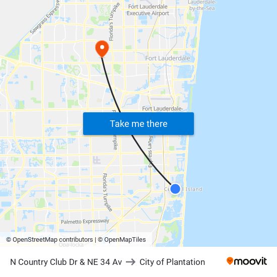 N Country Club Dr & NE 34 Av to City of Plantation map