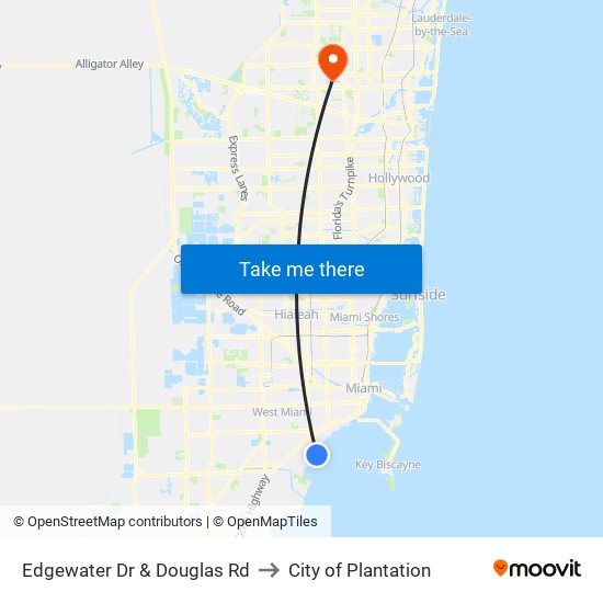 Edgewater Dr & Douglas Rd to City of Plantation map