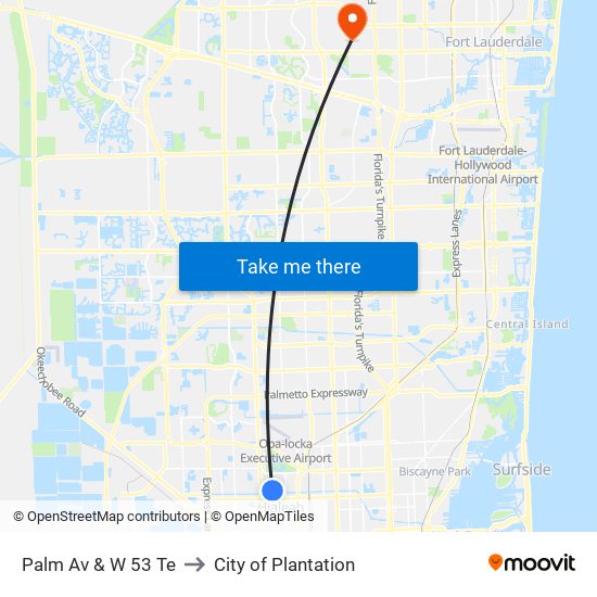 Palm Av & W 53 Te to City of Plantation map