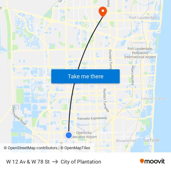 W 12 Av & W 78 St to City of Plantation map