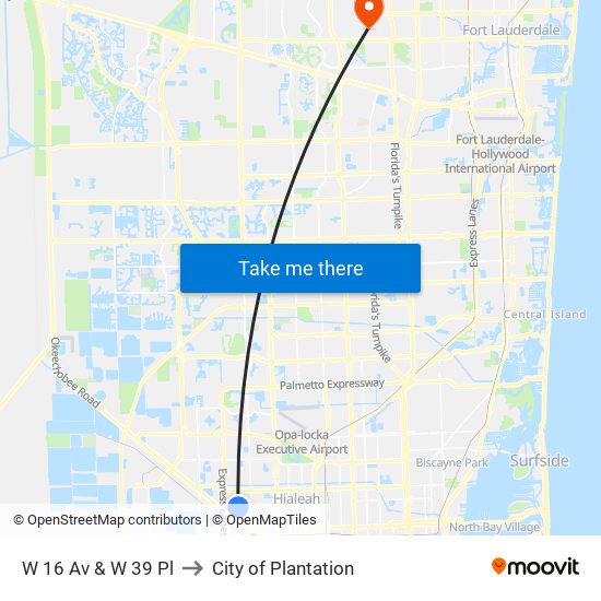 W 16 Av & W 39 Pl to City of Plantation map