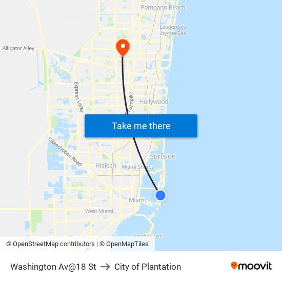 Washington Av@18 St to City of Plantation map
