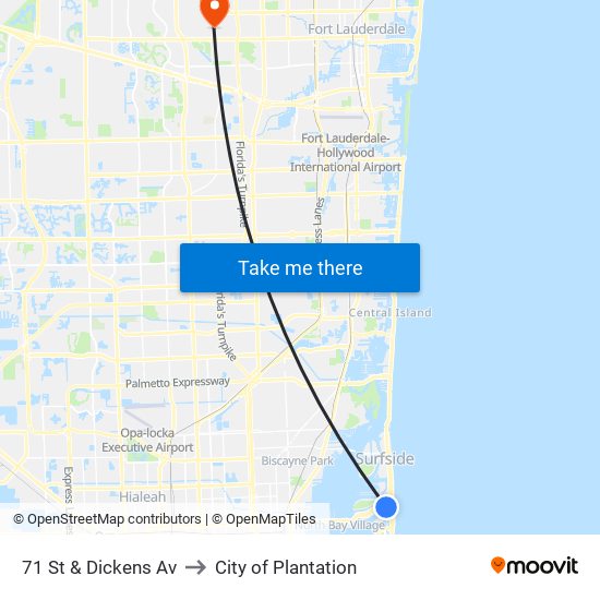 71 St & Dickens Av to City of Plantation map