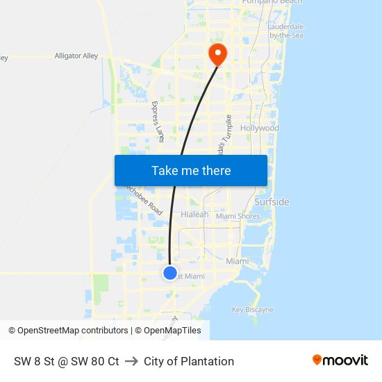 SW 8 St @ SW 80 Ct to City of Plantation map