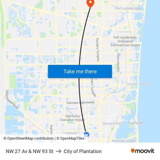 NW 27 Av & NW 93 St to City of Plantation map