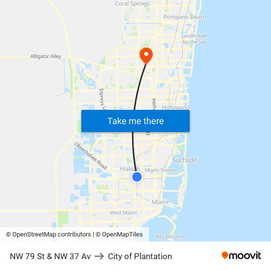 NW 79 St & NW 37 Av to City of Plantation map