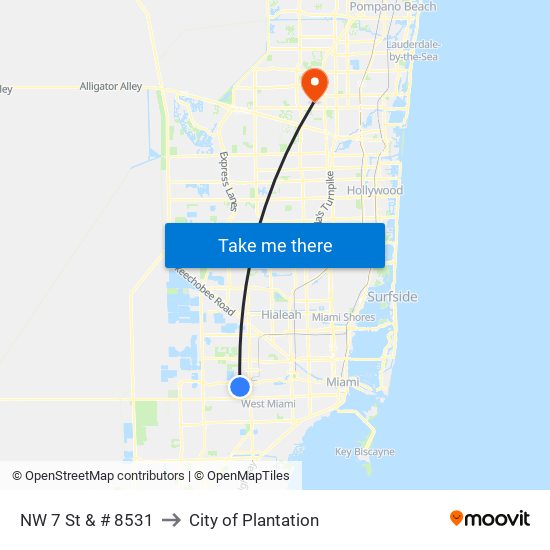 NW 7 St & # 8531 to City of Plantation map