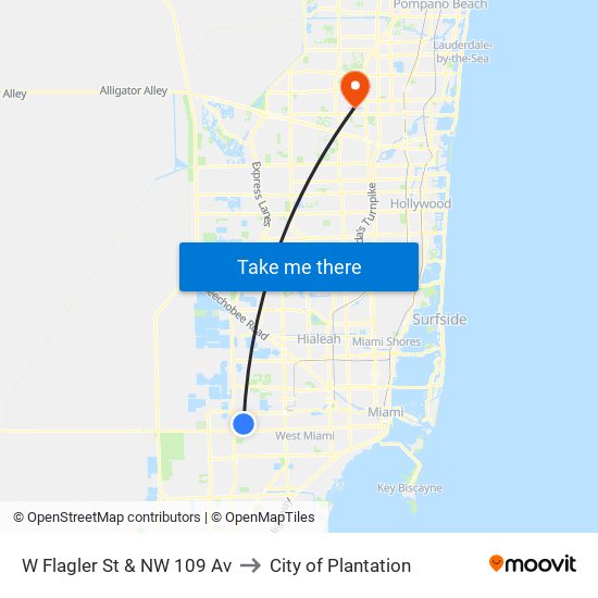 W Flagler St & NW 109 Av to City of Plantation map