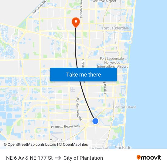 NE 6 Av & NE 177 St to City of Plantation map