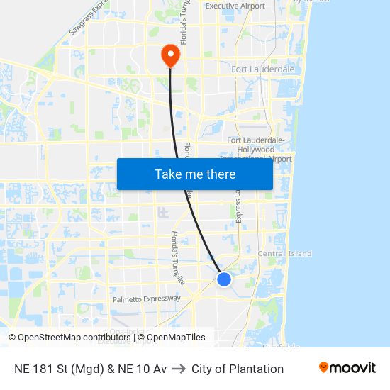 NE 181 St (Mgd) & NE 10 Av to City of Plantation map