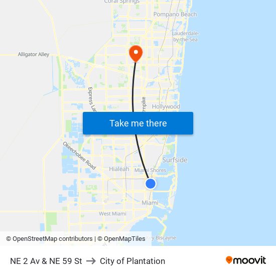 NE 2 Av & NE 59 St to City of Plantation map