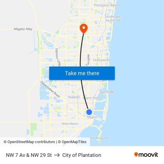 NW 7 Av & NW 29 St to City of Plantation map