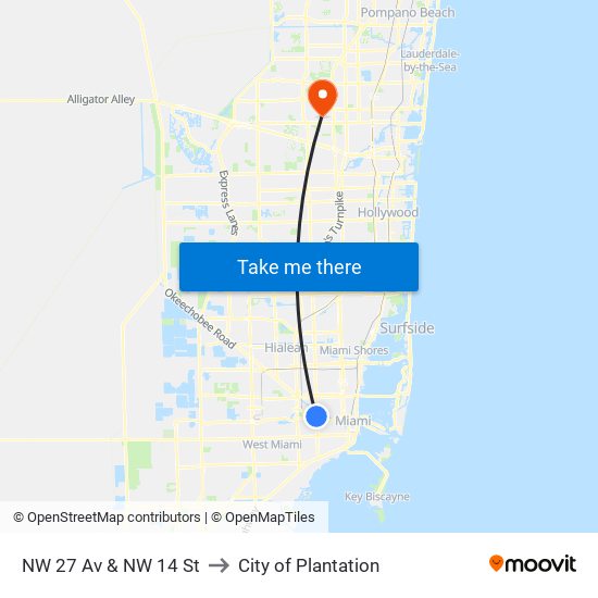 NW 27 Av & NW 14 St to City of Plantation map