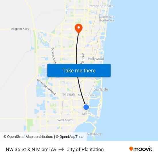 NW 36 St & N Miami Av to City of Plantation map