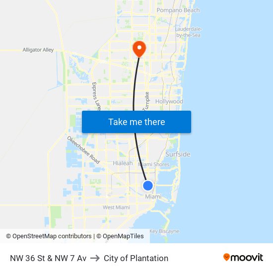 NW 36 St & NW 7 Av to City of Plantation map