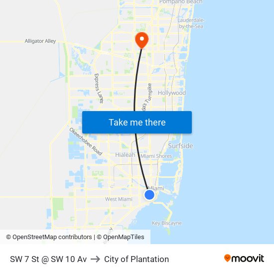 SW 7 St @ SW 10 Av to City of Plantation map