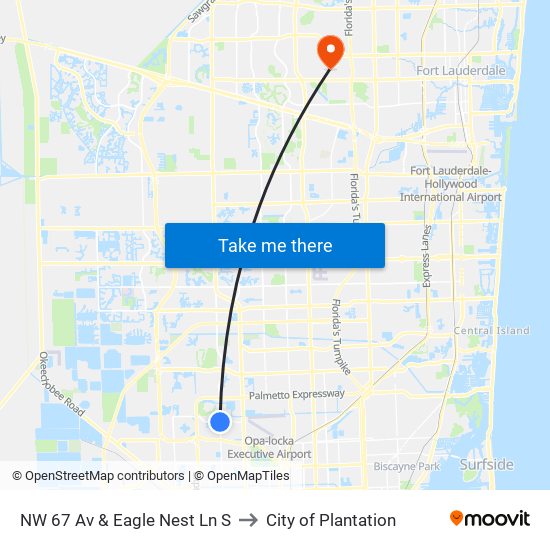 NW 67 Av & Eagle Nest Ln S to City of Plantation map