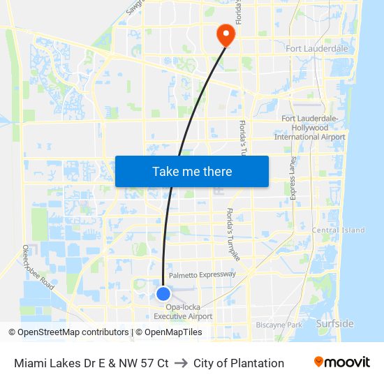 Miami Lakes Dr E & NW 57 Ct to City of Plantation map