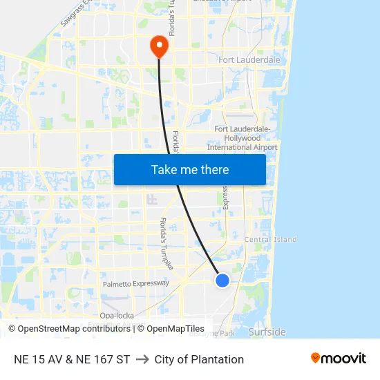 Ne 15 Av & Ne 167 St to City of Plantation map