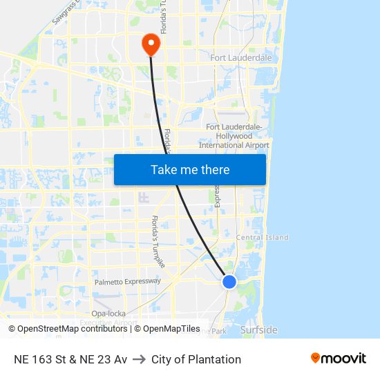 NE 163 St & NE 23 Av to City of Plantation map