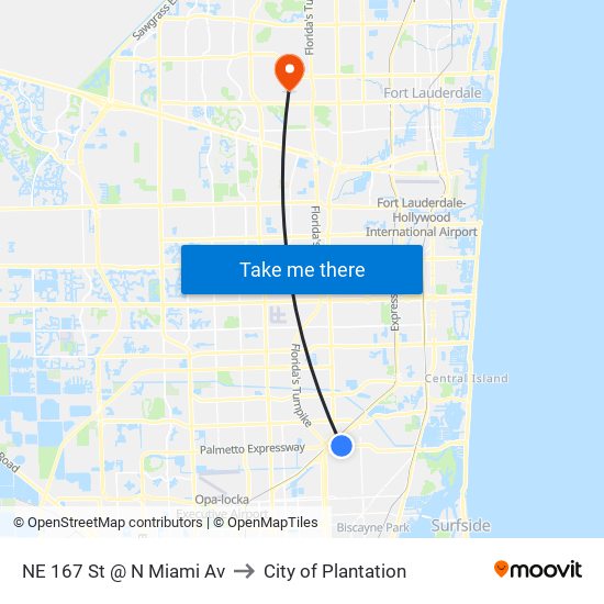 NE 167 St @ N Miami Av to City of Plantation map