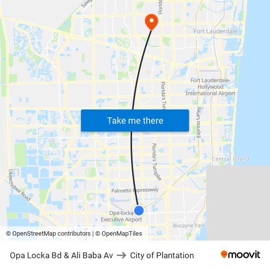 Opa Locka Bd & Ali Baba Av to City of Plantation map