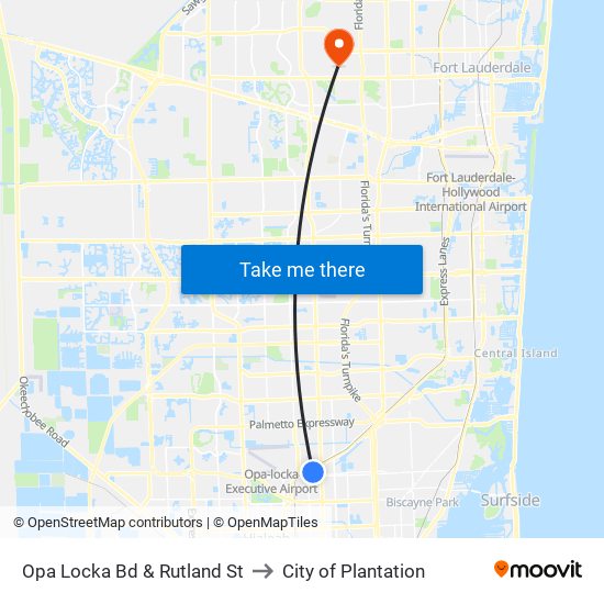 Opa Locka Bd & Rutland St to City of Plantation map