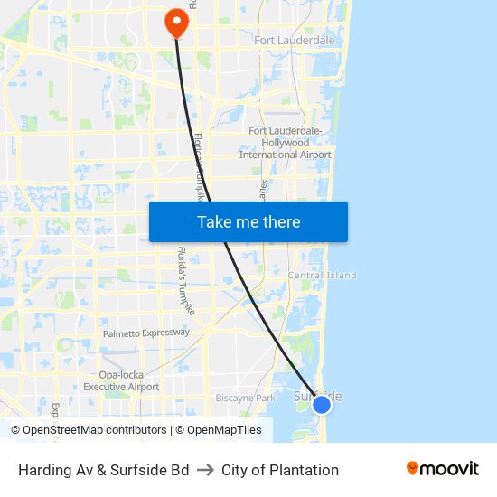 Harding Av & Surfside Bd to City of Plantation map