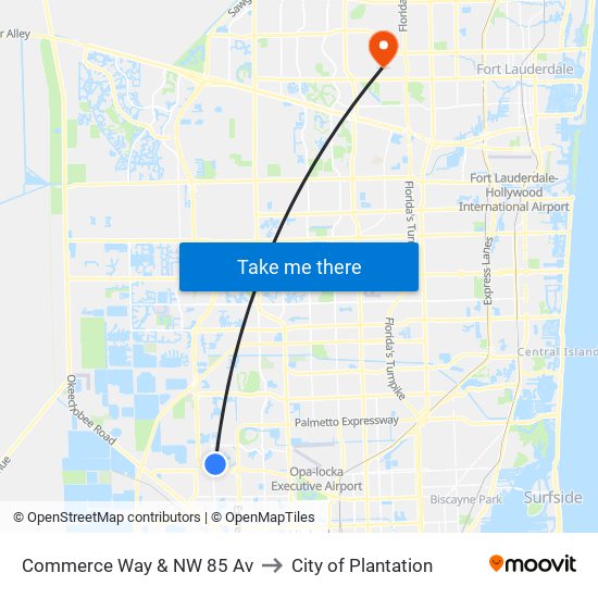 Commerce Way & NW 85 Av to City of Plantation map