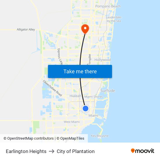 Earlington Heights to City of Plantation map