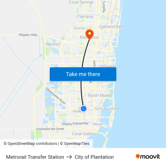 Metrorail Transfer Station to City of Plantation map