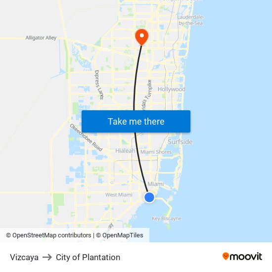 Vizcaya to City of Plantation map