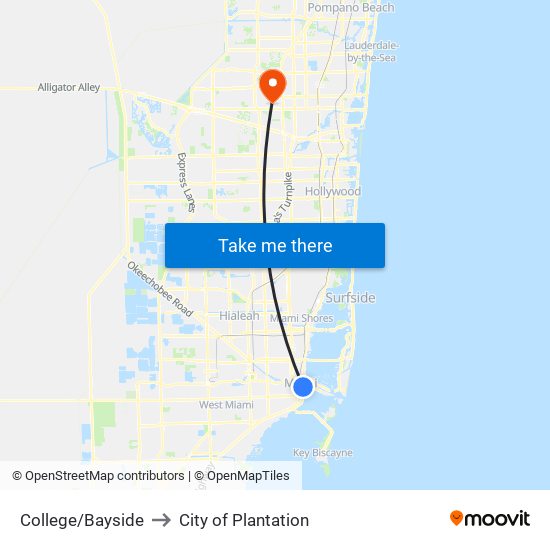 College/Bayside to City of Plantation map