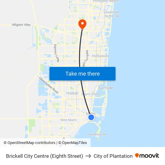 Brickell City Centre (Eighth Street) to City of Plantation map