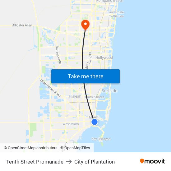 Tenth Street Promanade to City of Plantation map