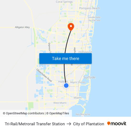 Tri-Rail/Metrorail Transfer Station to City of Plantation map