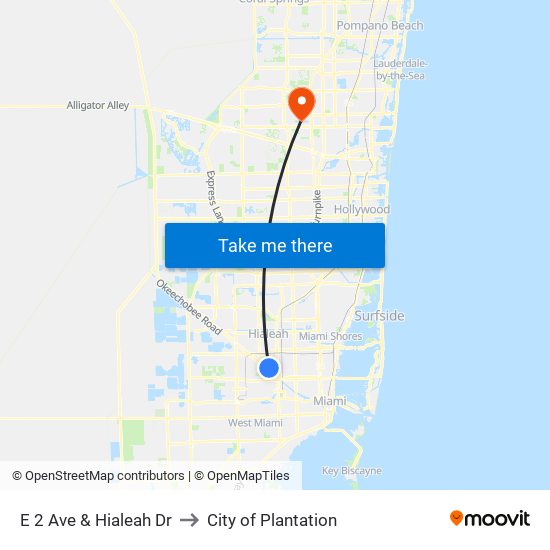E 2 Ave & Hialeah Dr to City of Plantation map