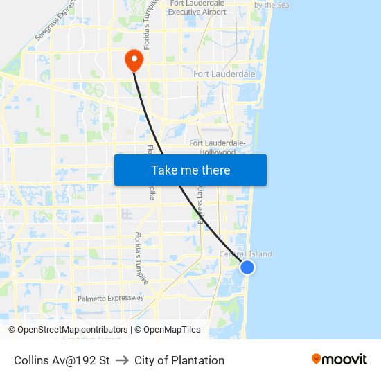 Collins Av@192 St to City of Plantation map