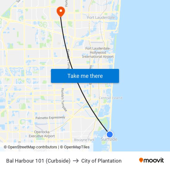 Bal Harbour 101 (Curbside) to City of Plantation map